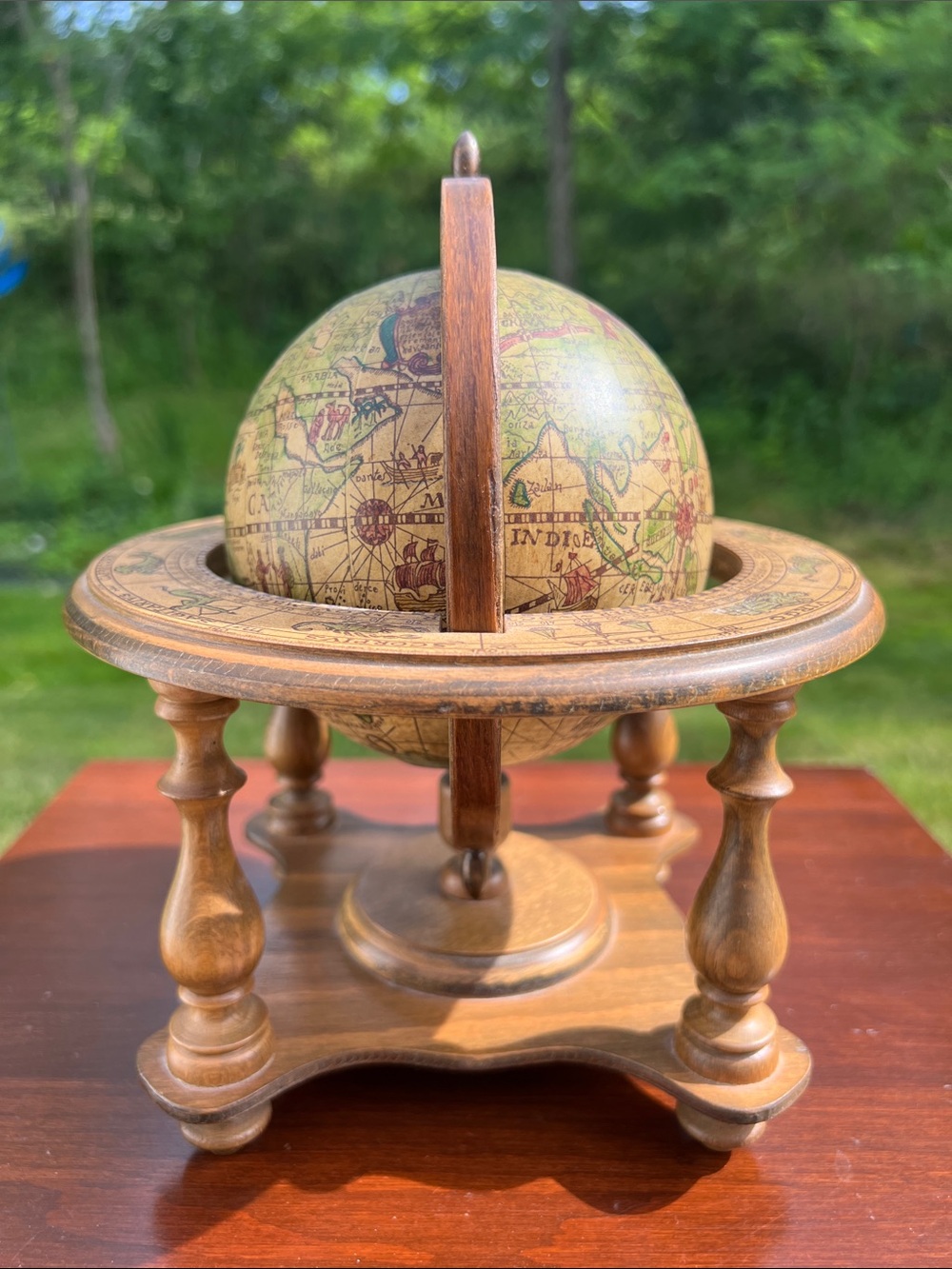 Vintage Old World Globe Zodiac Signs Wooden Desk Top World w/Stand Made in Italy - Picture 6 of 10